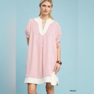 Umgee Pinstripe Shift Dress with Contrast Trim